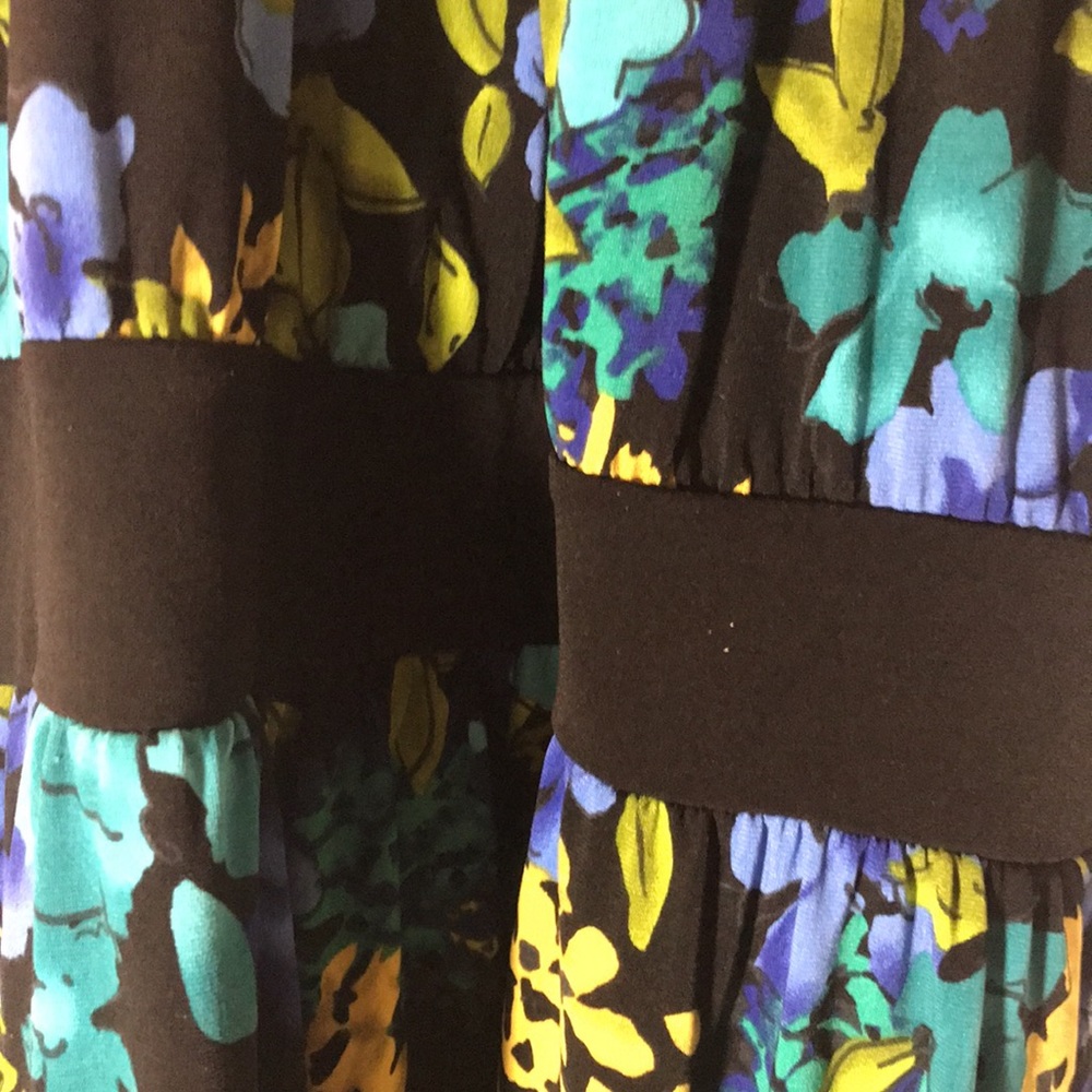 Apt 9 liberty floral dress size L halter stretch  black purple yellow green blue - Picture 4 of 11